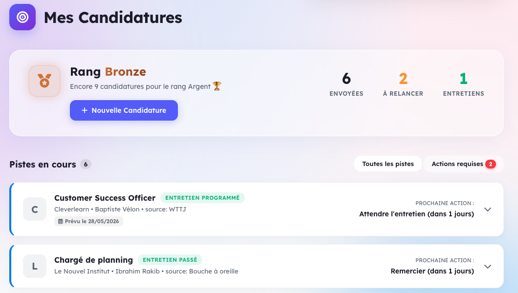 Capture du suivi des candidatures